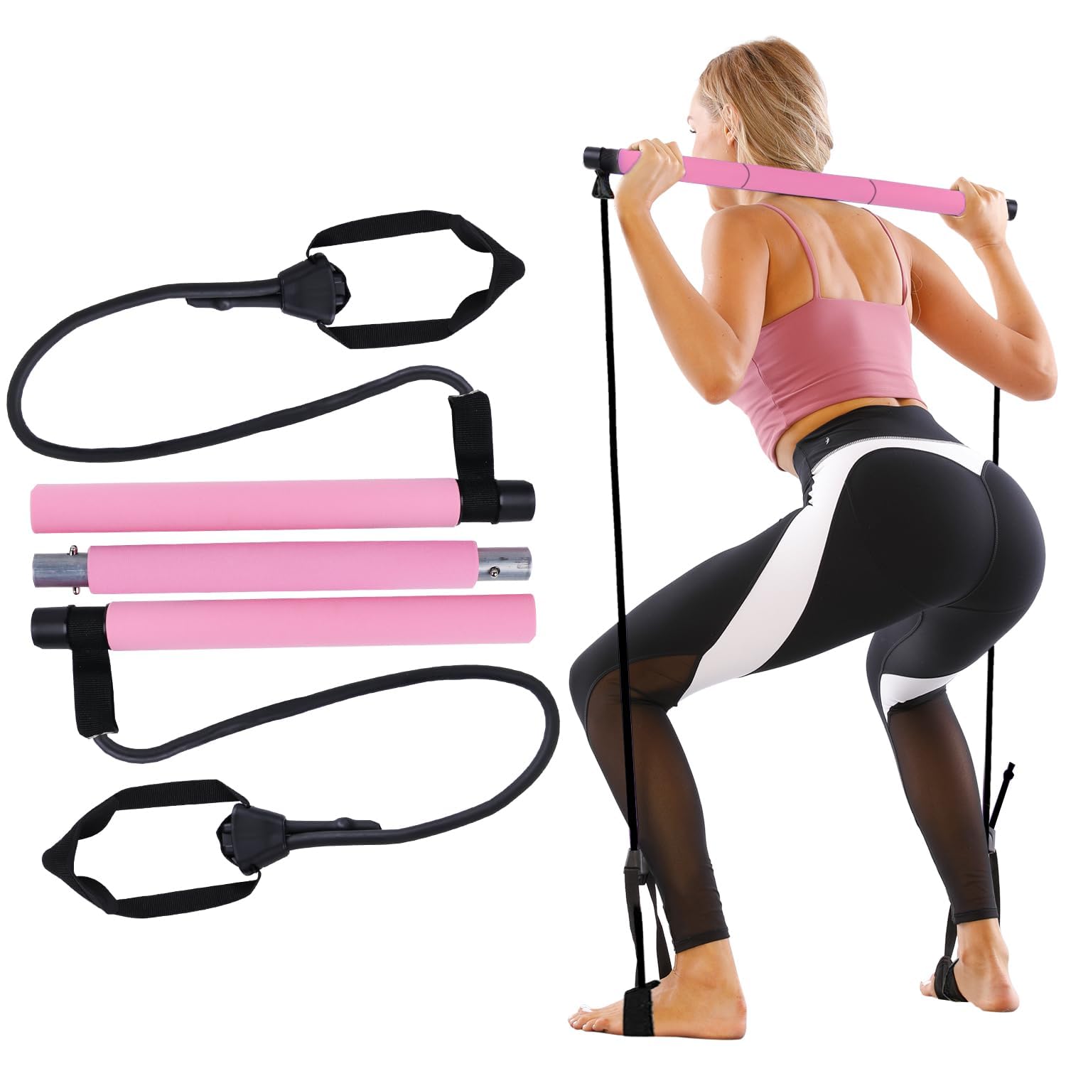 Pilates Stick with Adjustable Resistance Bands, Portable Bar for Stretching, Yoga, Sculpting, Abdominal Training and Weight Loss. (Pack of 1)..-image-39