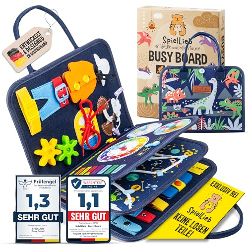 SpielLieb® Montessori Busy Board 3 Jahre - interaktives Activity Board Spielzeug für Kleinkinder - Beschäftigung für Auto & Flugzeug - Ideales Busy Book Geschenk für Entwicklung & Motorik