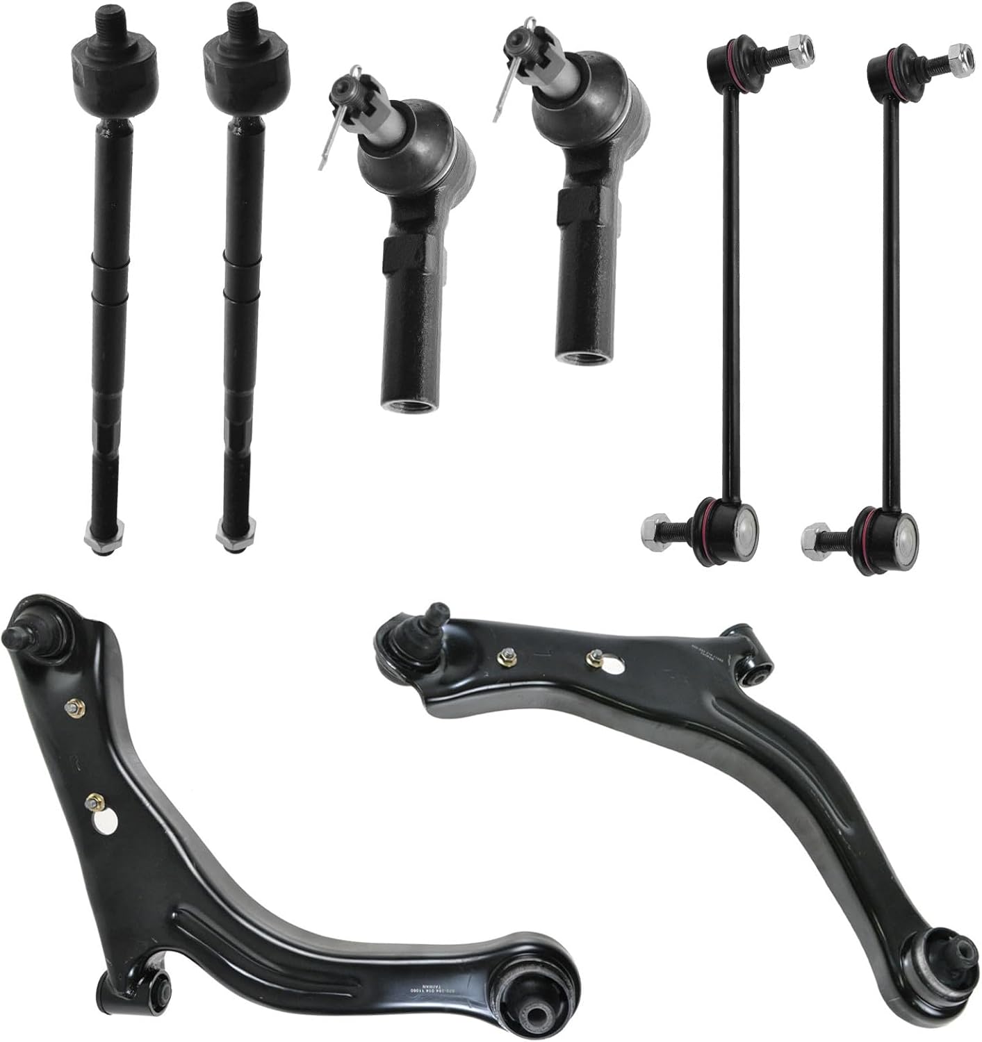 TRQ Front Steering & Suspension 8-Piece Kit (Control Arms Tie Rods Sway Bar Links)