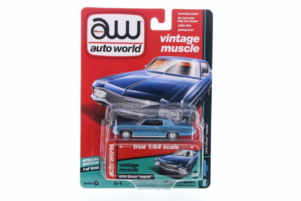 Auto World 1970 Chevy Impala, Blue AW64102-24A - 1/64 Scale Diecast Model Toy Car
