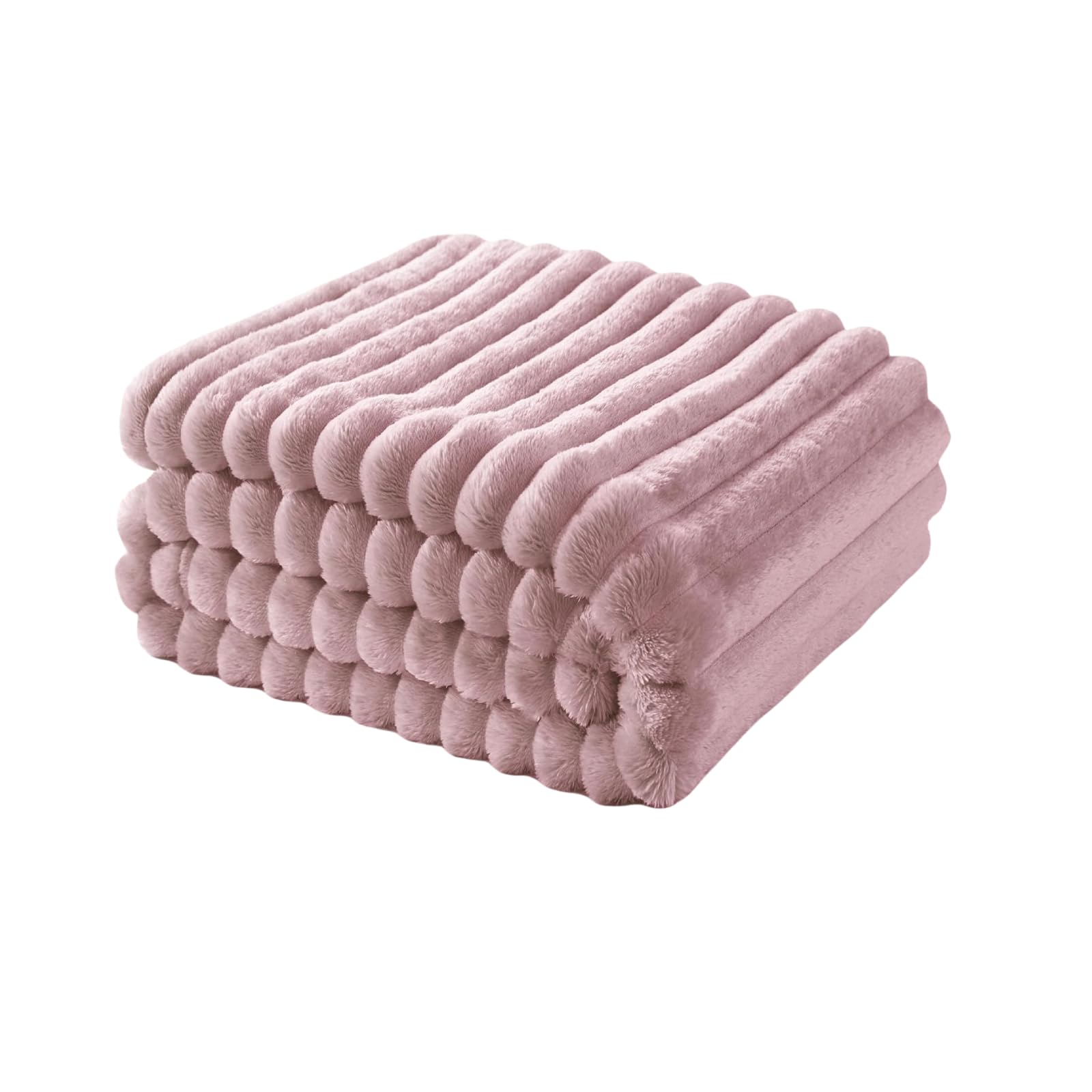 Luxury Chunky Ribbed Throw Blanket - Fluffy Sherpa Fleece, Thermal Warmth & Hypoallergenic - Cozy Extra Large Throws for Sofa, Bed, Couch (Blush-Pink, King (200x240 cm))