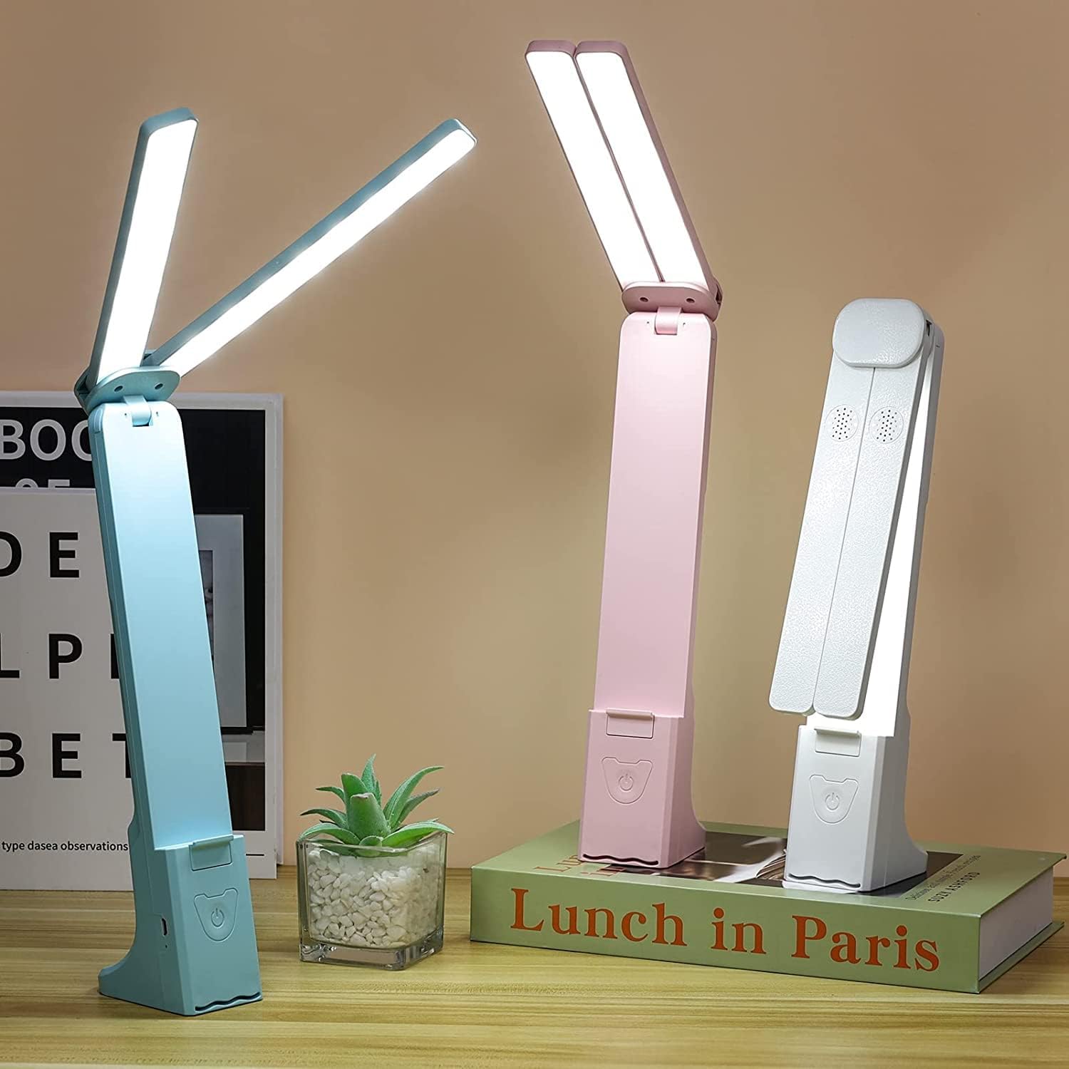 LED Dual Head Desk lamp, Eye Care Small Desk lamp, Cute Rechargeable