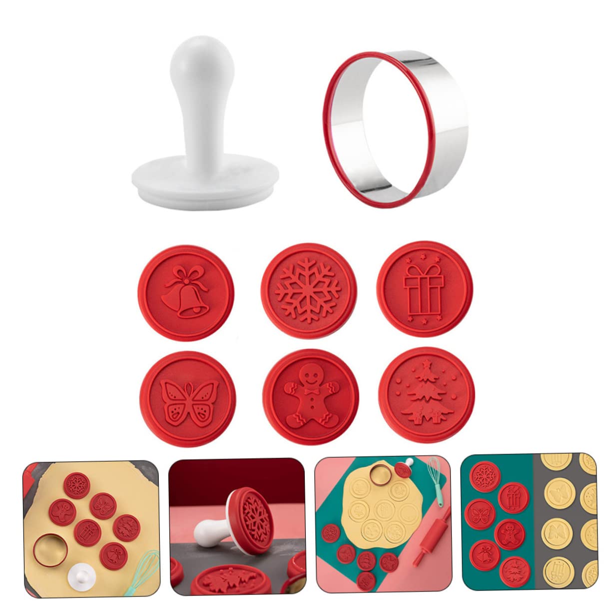 Cabilock 5 Juegos De Cortadores De Galletas Con Sellos Para Galletas Dibujos Animados Navideños Sellos Para Galletas De Navidad Frascos Galletas De Gelatina Kit De Moldes Para