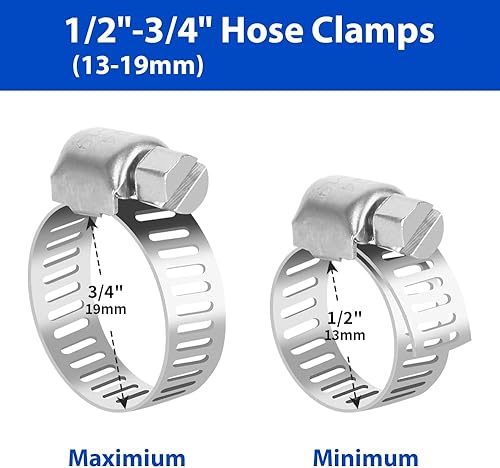 Miniatura 34 de Abrazadera de manguera de 1 pulgada, paquete de 10 abrazaderas de manguera de acero inoxidable para tubo de manguera de 1/2 a 1 pulgada, kit surtido