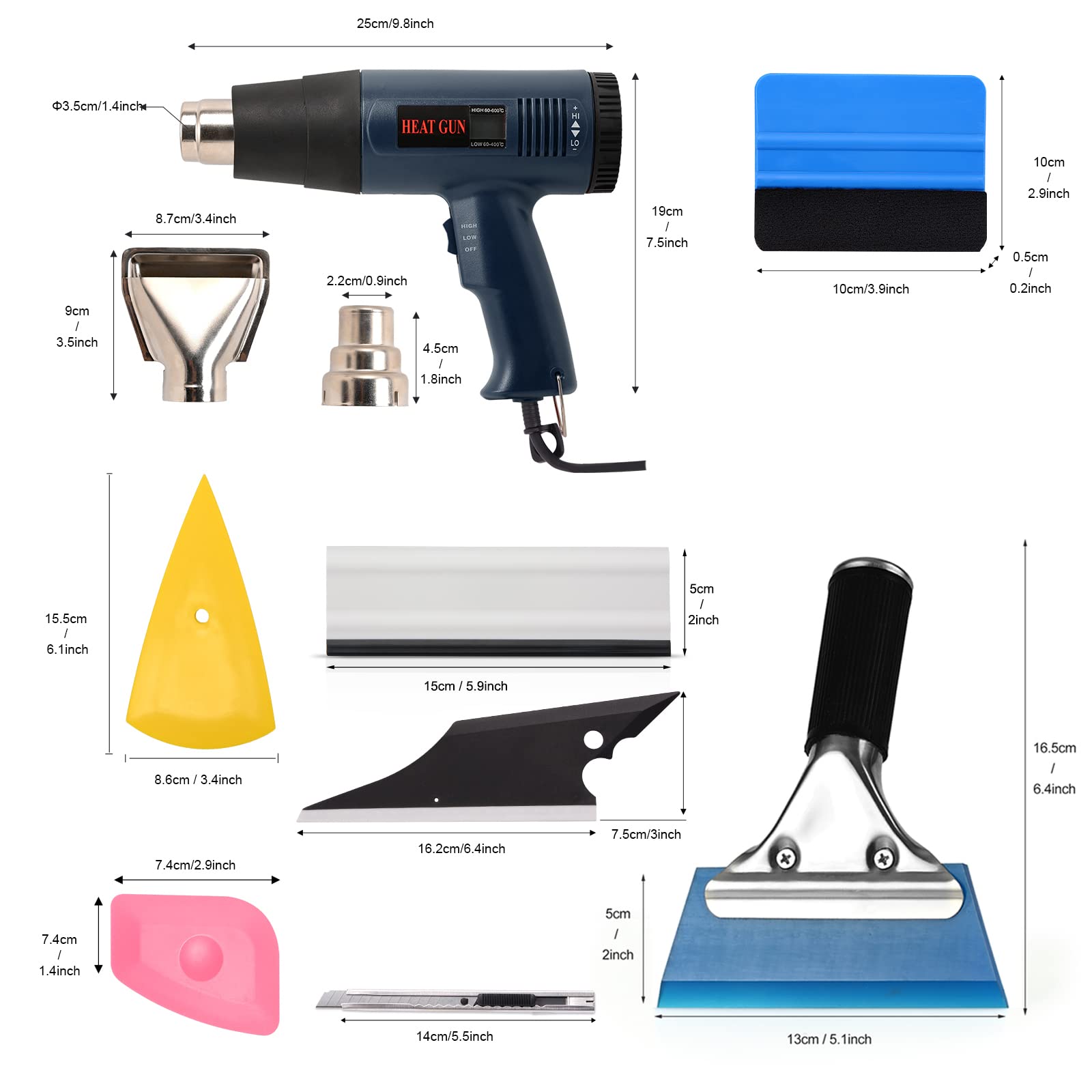 EHDIS 16 rodzajów winylowych narzędzi do okien. Zestaw do koloryzacji folii samochodowej, instalacja lub demontaż z wyświetlaczem LCD Heat Gun