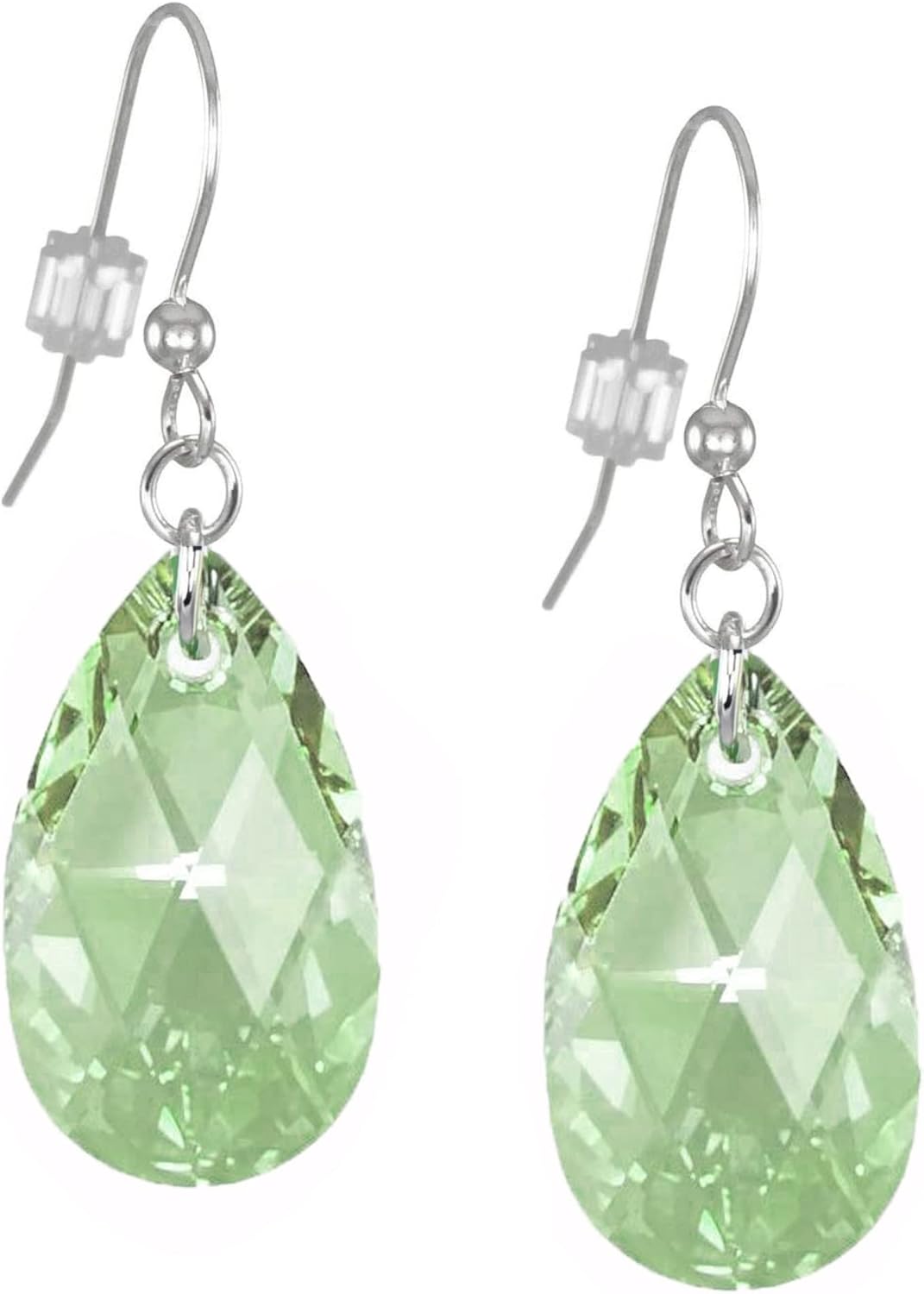 One Pair Austrian Crystal 22mm Teardrop Sterling Silver OR Clip-On Earrings (peridot green)