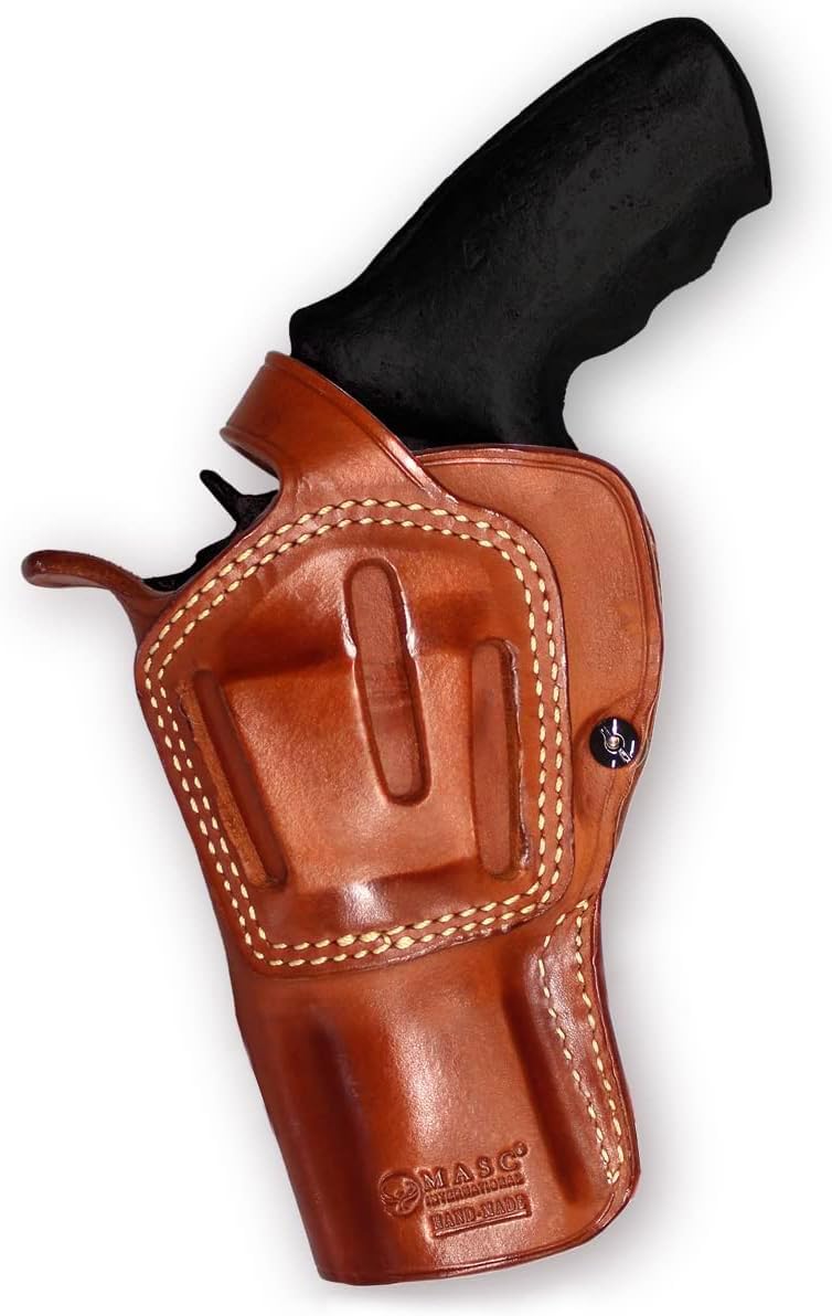 Premium Leather Three Slot Belt Holster with Retention Strap Fits N-Frame .44 Model 629 Classic Full Underlug 3" Barrel, R/H Draw, Brown Color #1486#