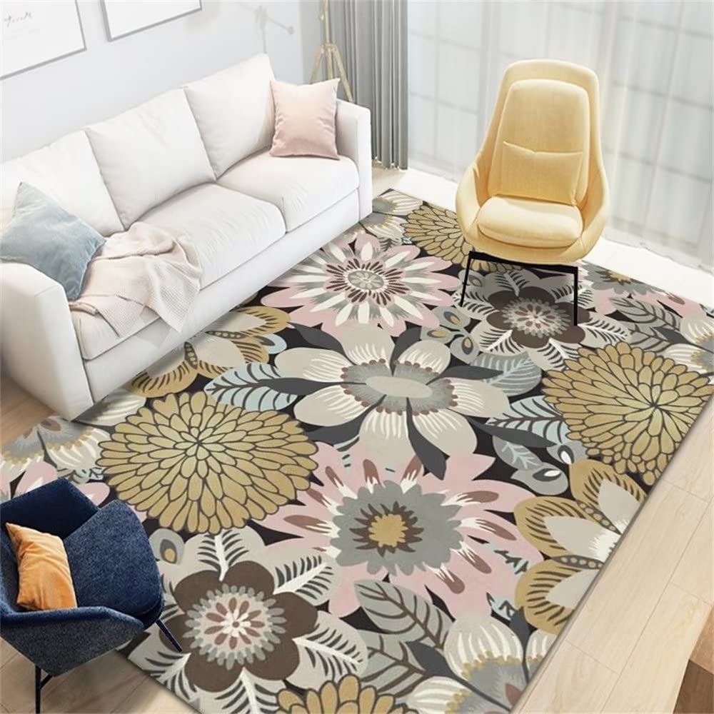 Tapis chambre bébé fille floral rose et gris durable 50x80