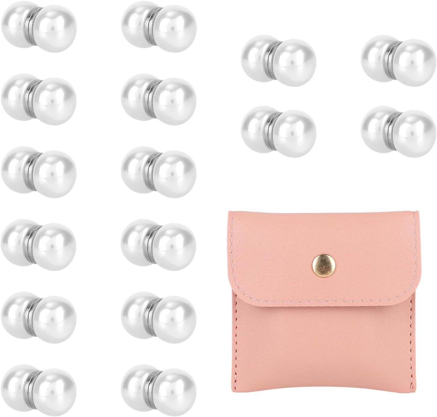 16 Pairs Pearl Veil Weights, Magnetic Bridal Veil and Dress Magnets Invisible with Storage Bag, Outdoor Double-Sided Wedding Accessories to Secure Long Veils for Brides