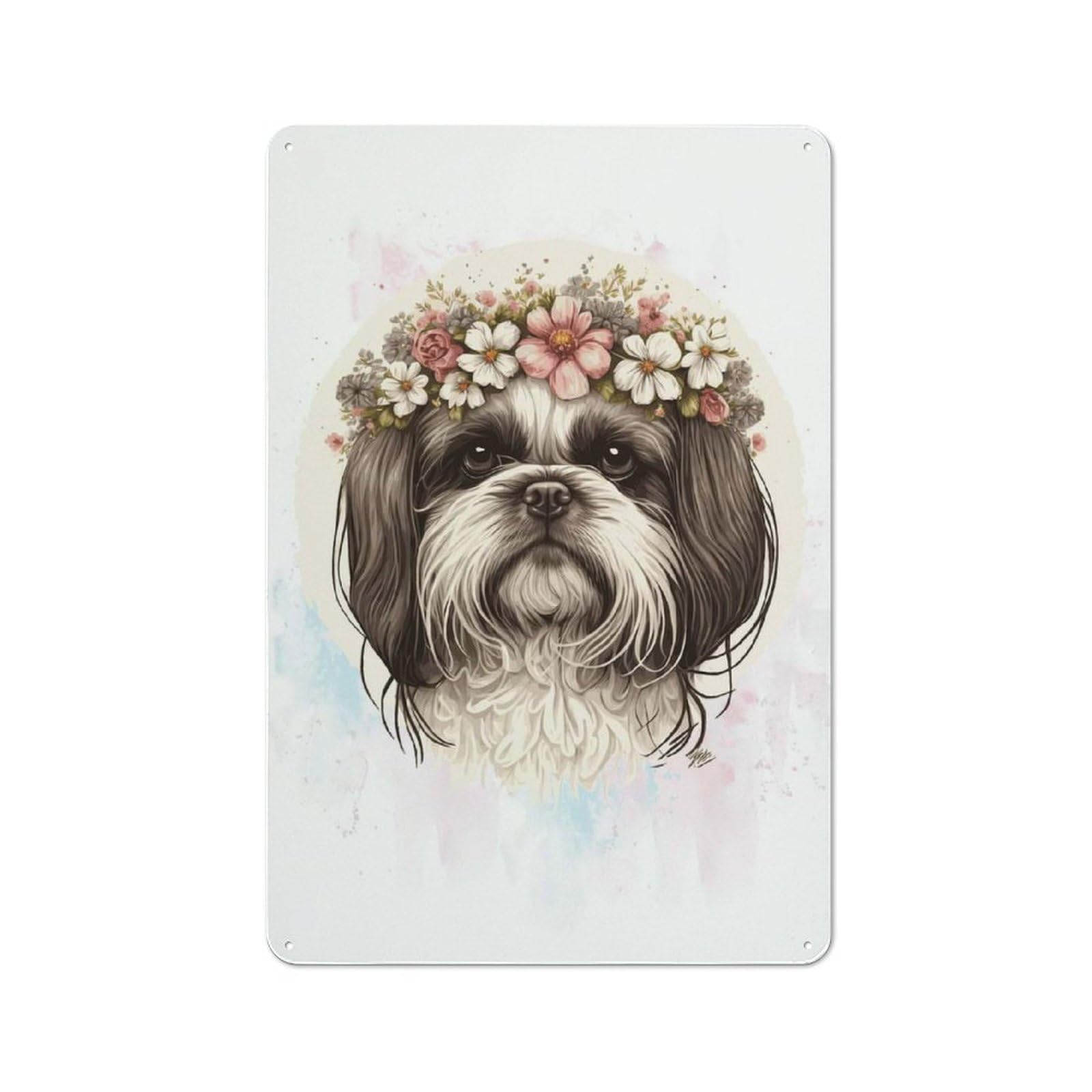 Junmoney Style-8 Vintage Tin Sign 30X20cm With Shih Tzu Watercolor Dog For Bar Or Restaurant, For Kitchen, Dining Room And Home Bar Wall Decor