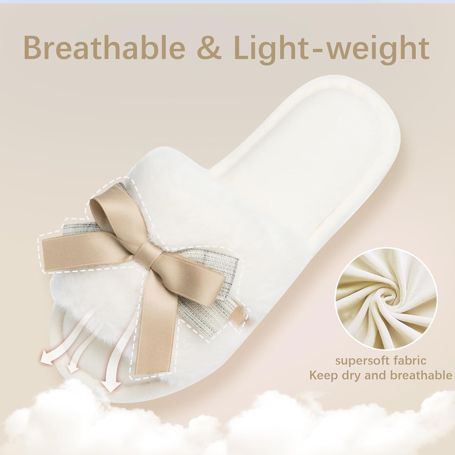 Cute Bow Slippers for Women with Memory Foam Open Toe Fuzzy House Slippers Indoor Outdoor Anti-Skid Soft Birthday Gifts for Women Mom - Image 3