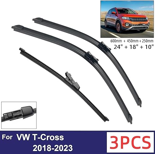 Miniatura 2 de Limpiaparabrisas delantero y trasero de automóvil compatible con VW T-Cross T Cross 2018-2023, limpiaparabrisas de goma suave, parabrisas automático