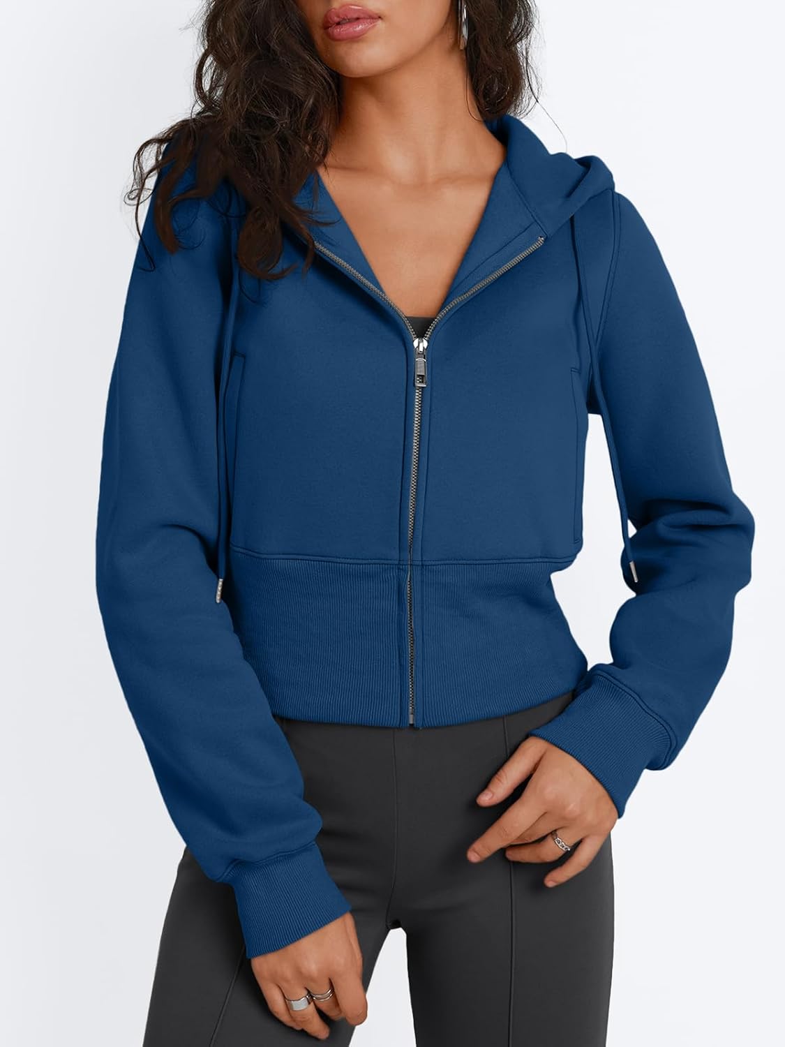 Trendy Queen Womens Zip Up Cropped Hoodies Long Sleeve Sweatshirts Jackets Fall Fashion 2024 Y2k Winter Clothes - Image 2