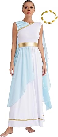 Womens Greek God Dress Costume Greece Toga Cosplay Dress Halloween Party Outfits with Headwear