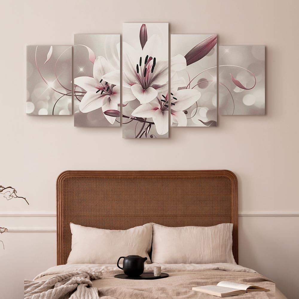 B&D XXL - Tableau Acoustique Nature 100x50 cm 5 Parties - Décoration Murale Anti-Bruit Isolation Phonique Bureau Chambre Panneau Insonorisant Impression sur Toile - Fleur b-C-0041-b-n