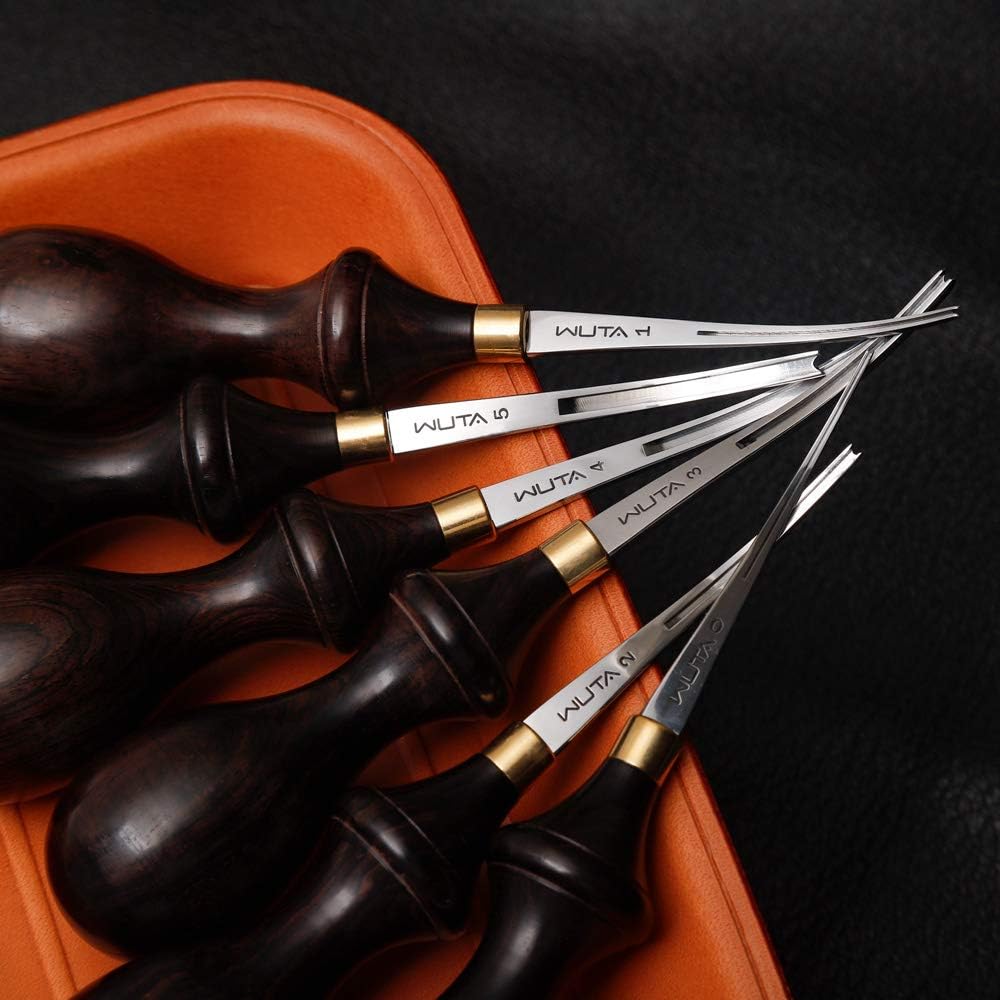 WUTA Leather Edge Beveler PRO 1.0mm Skiving Craft Work Tools Cutter Edger Creaser Skiver Supplies Professional Design Bevelers Leathercraft Kit DC53 Die Steel Ebony Handle (1.0mm)