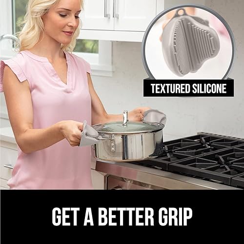 Miniatura 7 de Gorilla Grip Abrelatas manual de mano fuerte y mini manoplas de silicona resistentes al calor tamaño grande perilla de giro juego de 2 guantes de