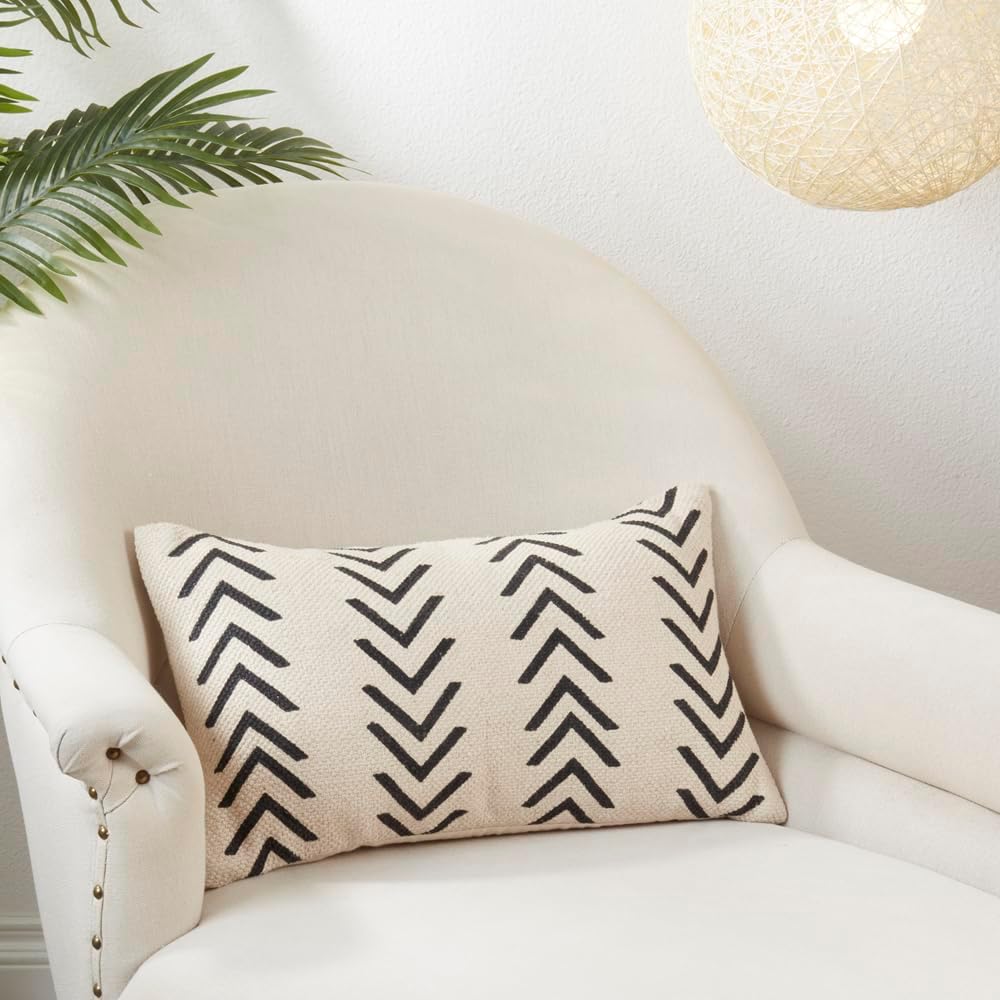 Fennco Styles Abstract Chevron Cotton Decorative Throw Pillow Cover 12" W X 20" L - Natural Pillow Case for Home, Couch, Living Room and Bedroom Décor