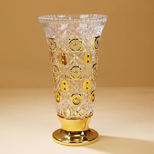 Miniatura 5 de Jarrón dorado pintado a mano de 11 pulgadas de alto para centros de mesa, cocina, oficina, sala de estar, boda, jarrón de cristal perfecto para