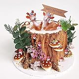 23pcs Woodland Cake Topper Deer Cake Topper Forest Animals Cake Toppers with Mushroom Eucalyptus Leaves Balls Cake Decorations for Baby Shower Gender Reveal Woodland Themed Birthday Party Supplies