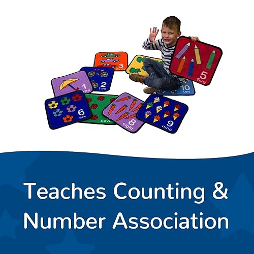 Miniatura 3 de CPR735 Aprendamos a contar cuadrados de asientos, 14" por 14" cada uno (juego de 10) - Gráficos divertidos y coloridos - Aprende a contar del 1 al