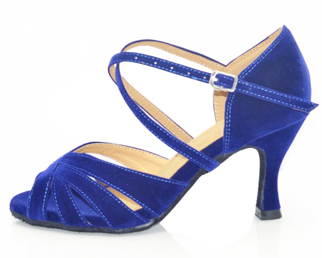 TDA Women's Comfort Ankle strap Fashion Strappy Blue Salsa Tango Ballroom Latin Dance Shoes 8 M US
