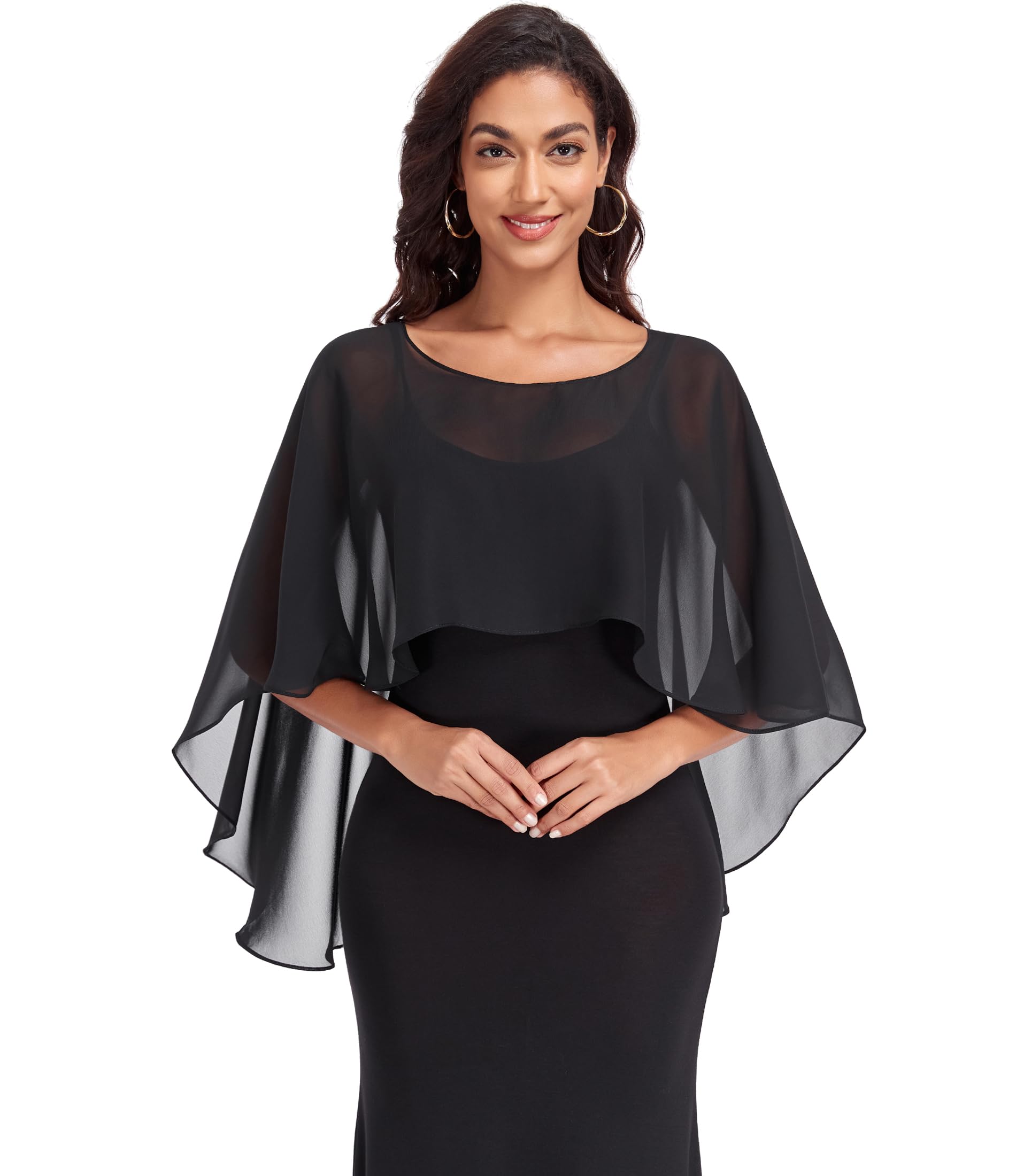 Pukguro Sheer Shawls and Wraps for Evening Chiffon Capes for Women Wedding Cover Up Black.