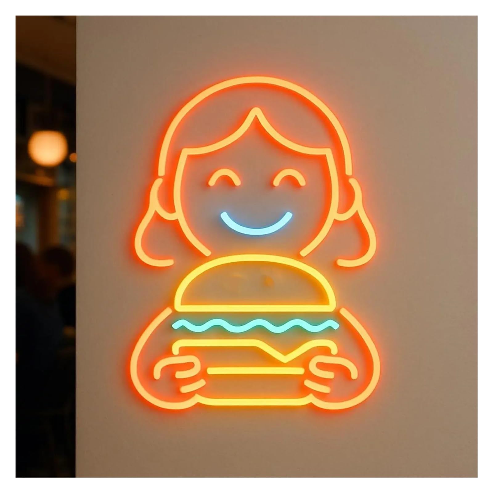XENITE Hanging Art Neon Signs Girl and Burger Neon Sign Adjustable Brightness for Fast Food Restaurants Children's Restaurants Wall Decoration 55cm