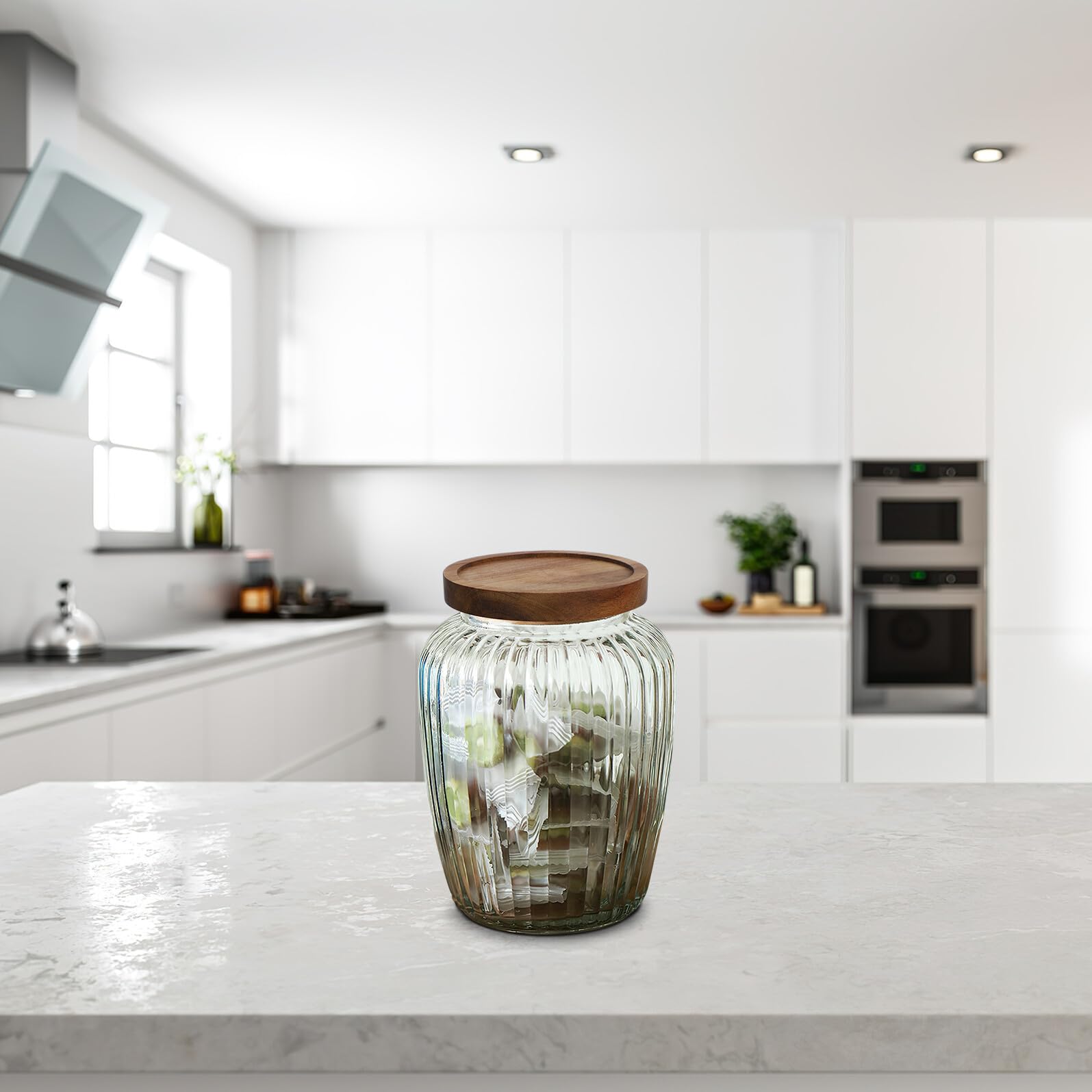 Toyvian Glasbehälter mit Holzdeckel Luftdichte Vorratsdose für Trockenlebensmittel Transparentes Glas für Kaffeebohnen und Tee