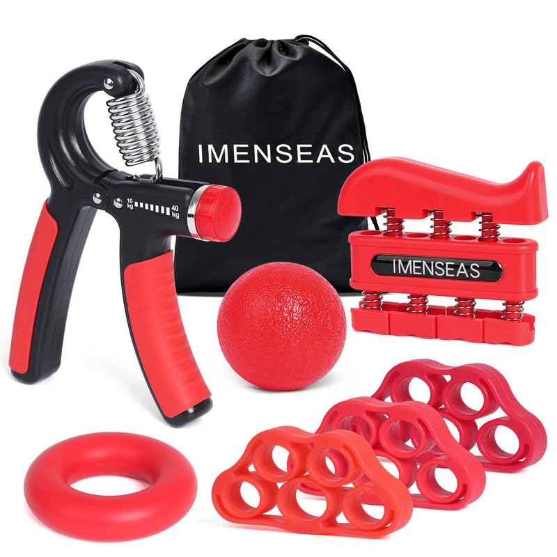 IMENSEAS Grip Strength Trainer 7 Pack Adjustable Hand Gripper, Finger Stretcher Resistance Extensor Bands, Finger Exerciser, Grip Strength Ring & Stress Ball, Hand Grip Strengthener, Black