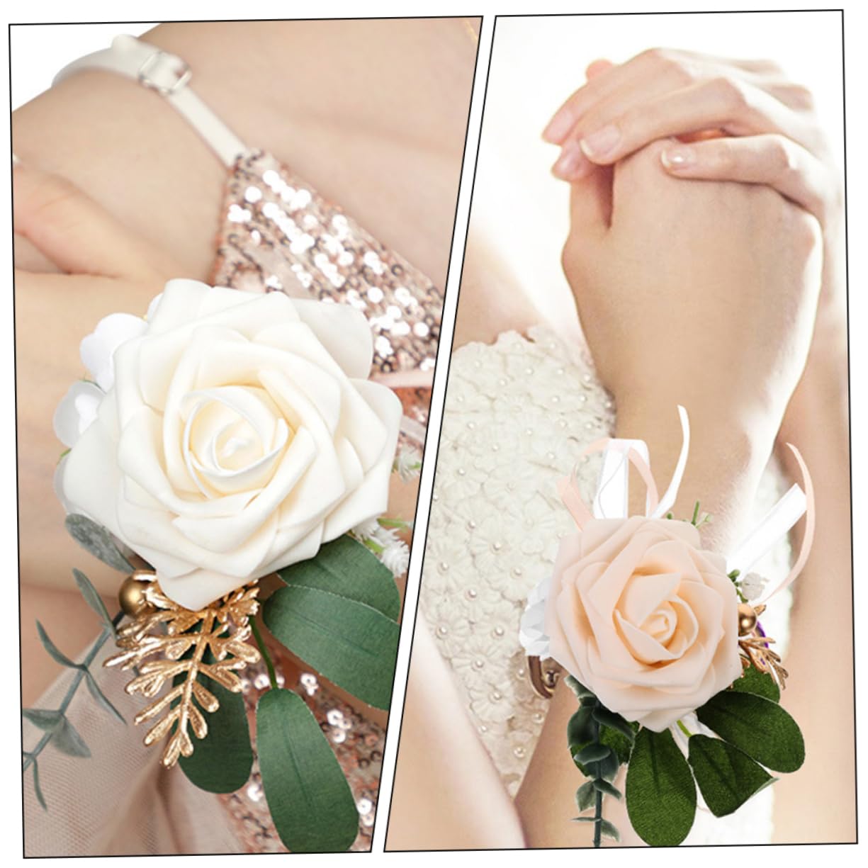 20pezzi Bracciale Corsage Da Sposa Da Elegante Decorazione Per Polso Con Fiori Setosa e Nastro Accessorio Per Matrimonio e Cerimonie Per Sposa e Damigelle