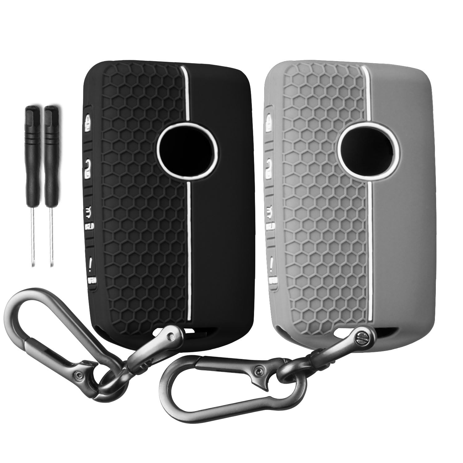 QBUC 2PCS for Mazda Silicone Rubber Key Fob Cover, Key Case with Keychain for 2019-2025 for Mazda 3 6 Cx-5 Cx-50 Cx-30 Cx-9 Smart Key Replacement Case Protector Car Accessories(4 Buttons)