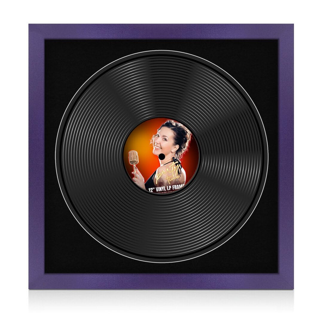 Procut Global 16X16" Purple Vinyl Record Frame for 12 Inch LP Disc- Round Display Photo Frame for Vinyl CD Records - Engineered Wood, Shatterproof Perspex Front -Music Lover Gift & Home Décor