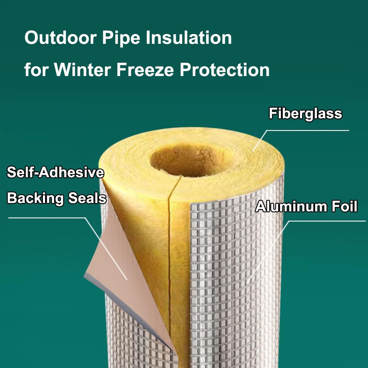 Tubo de Aislamiento Anticongelante, Ignífugo Cubierta de Aislamiento de Tuberías para Exteriores de Invierno, Coquilla Aislante de Papel de Aluminio Autoadhesivo(165mm x 50mm Wall)