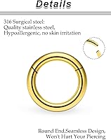 Vista 25 de Ocptiy 6G 8G 12G 14G 16G Anillos de tabique con bisagras Calibradores Túneles Tapones Pendientes Kit de estiramiento de acero quirúrgico con Juego