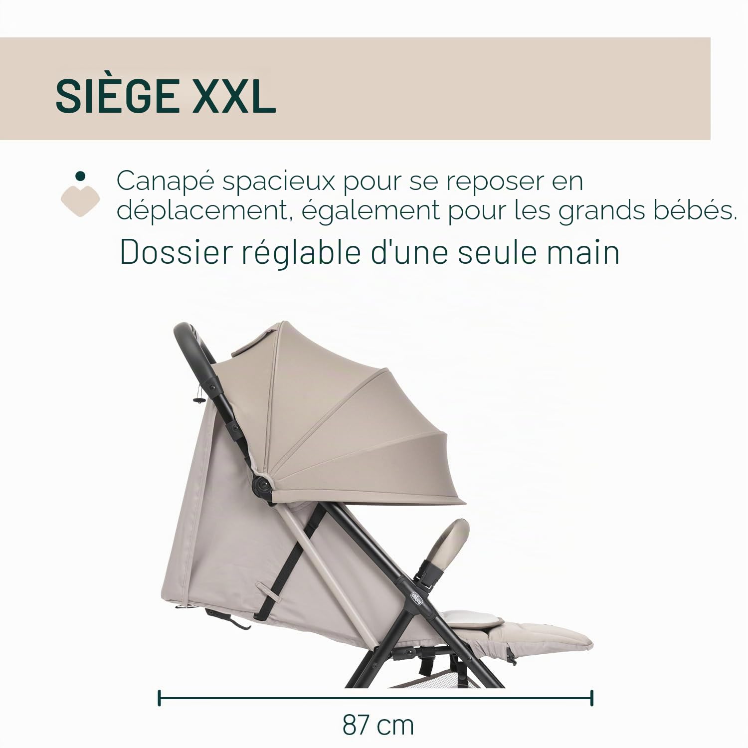 Chicco Poussette Canne Taormina, 0+ Mois - 22 Kg, Poussette Bebe Légere et Compacte, Confortable, Pliage d'une seule main, Capote Extensible avec Protection Contre la Pluie UV50+, Repose-Jambes, Beige