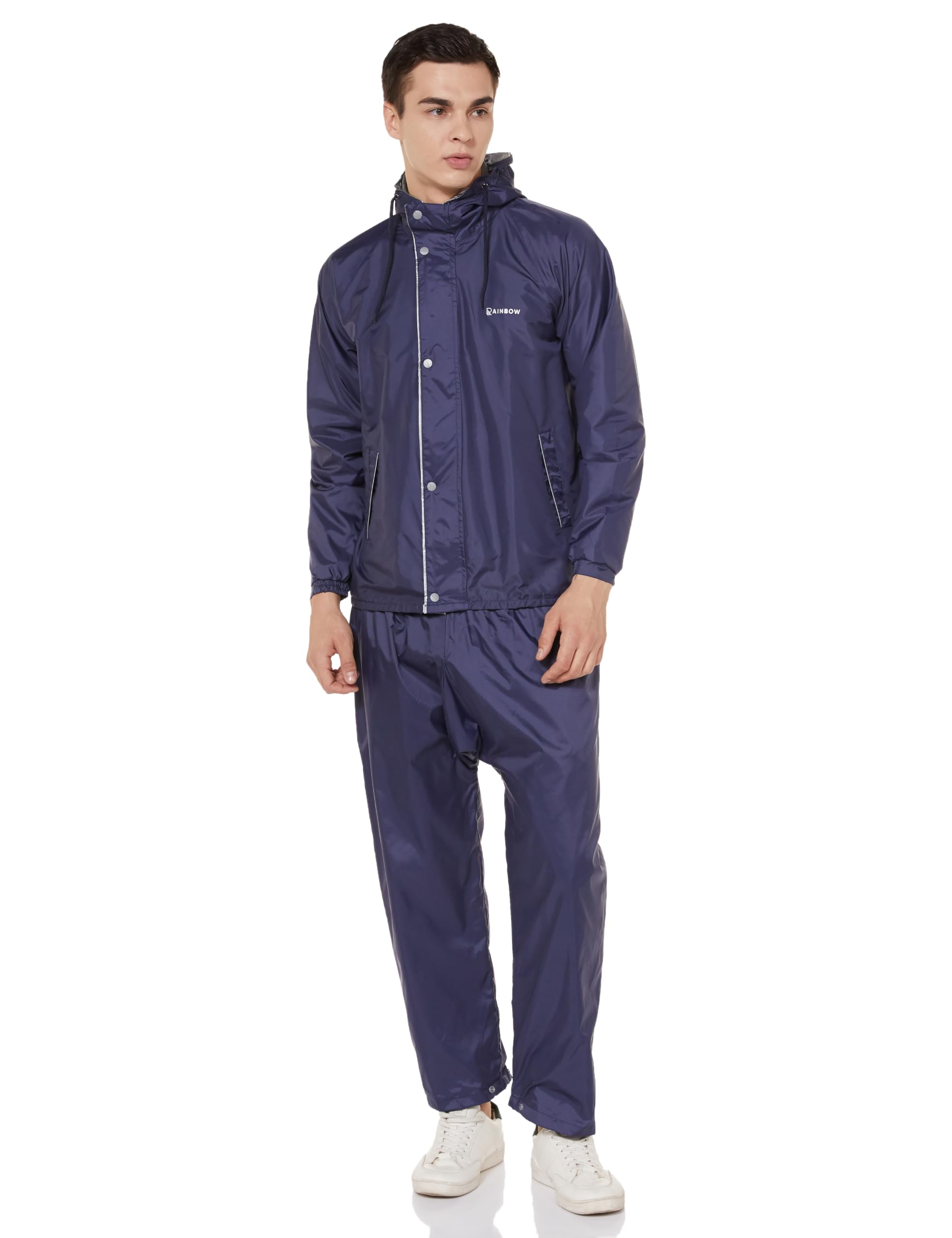Rainbow Vintage R/S Safari Water Proof Men's Raincoats |Hooded Full Sleeves Outdoor Rainwear | Durable Cloth Rainwear for Camping, Hiking, Travelling | Adjustable Drawstring |Navy Blue,| Size- L-image-44
