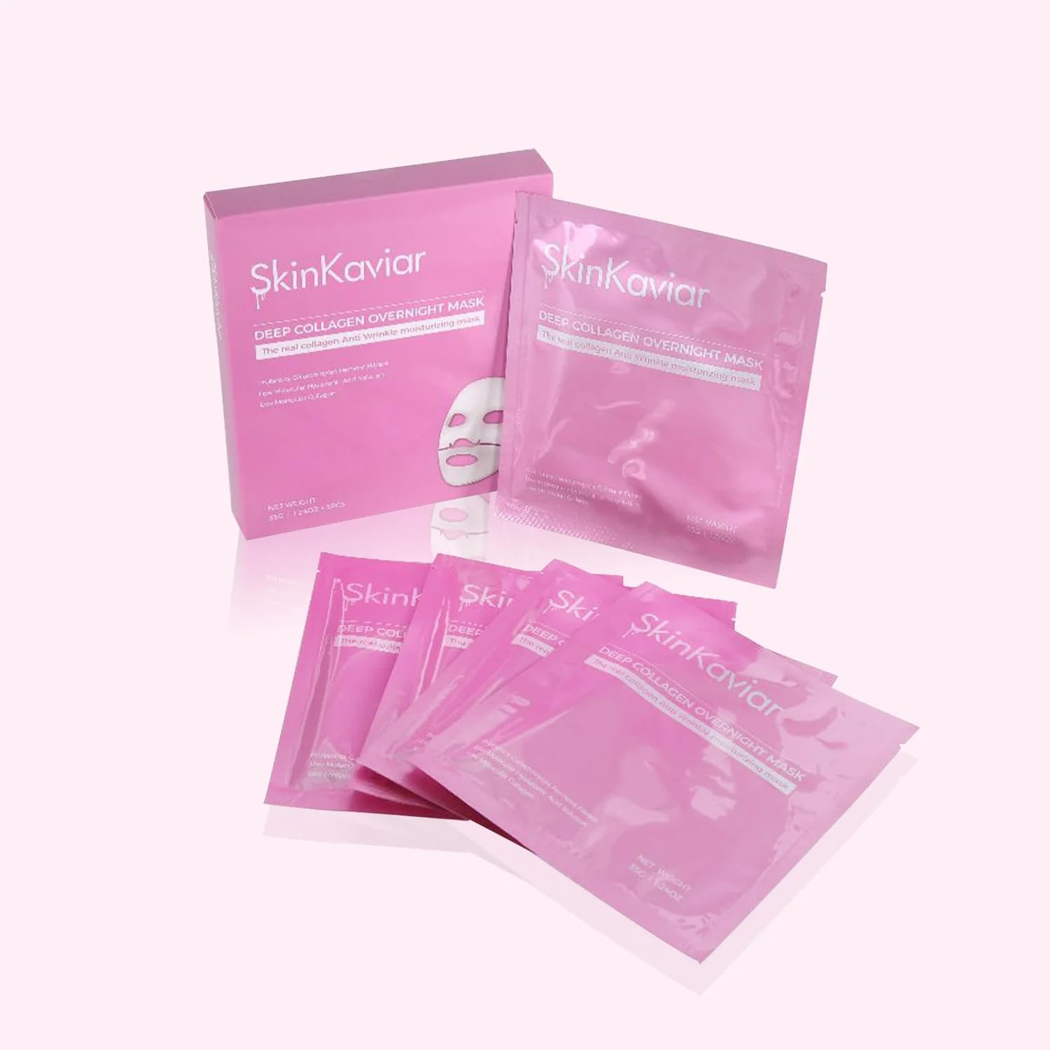 Skin Kaviar Bio-Collagen Real Deep Mask - Hydrating Overnight Hydrogel Mask, Pore Minimizing Elasticity Improvement (35g x 5)