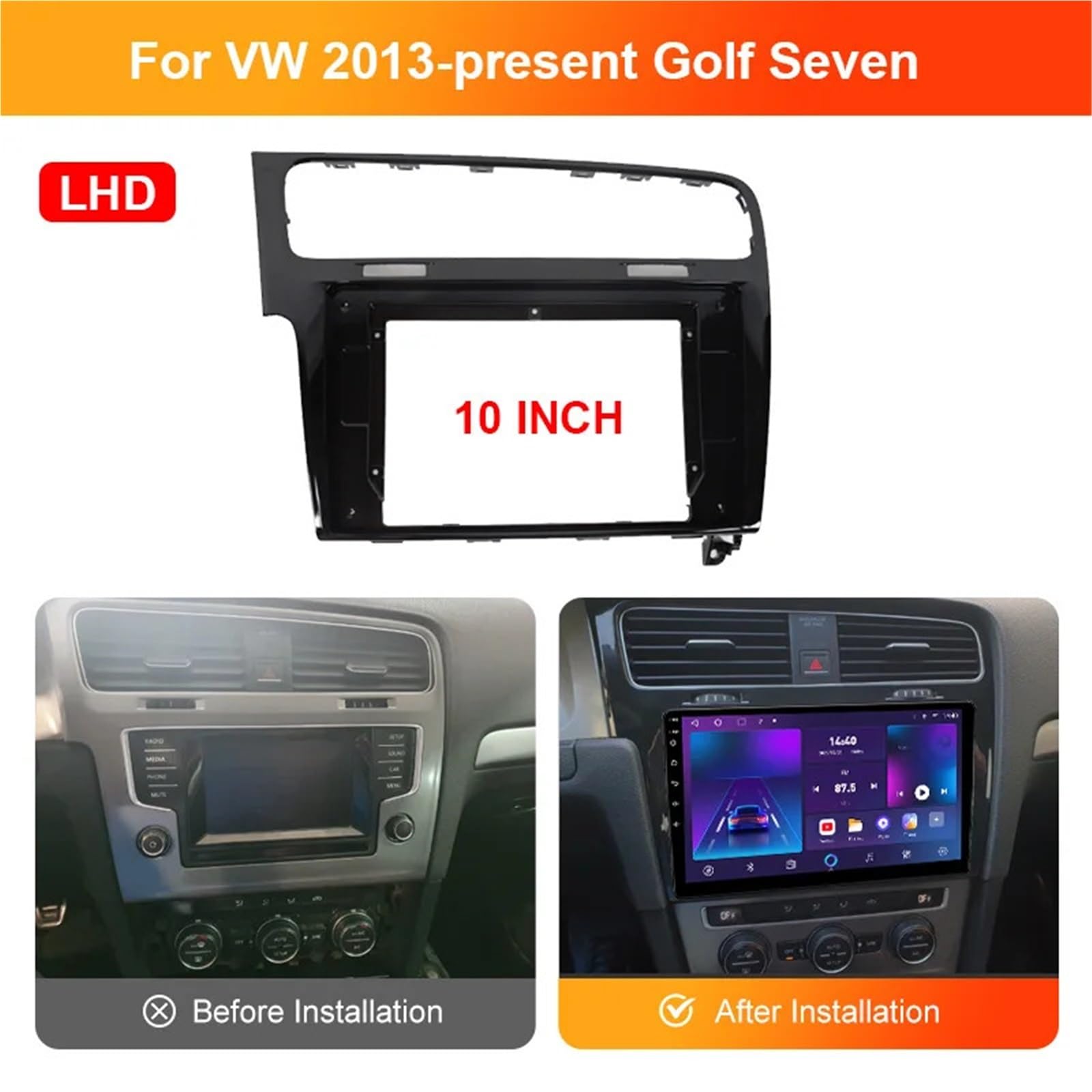 Cadre Radio Panneau de façade d'autoradio pour VW Golf 7 2013+, Cadre de Tableau de Bord, Lecteur multimédia Android, câble avec Canbus