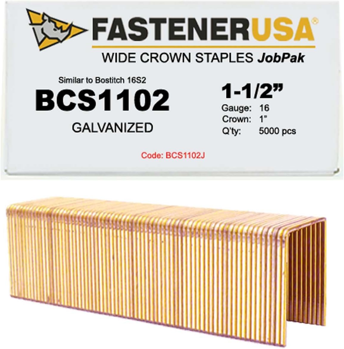 1 1/2" Leg x Wide Crown 16GA GALV 16S2 Staples 5,000ct