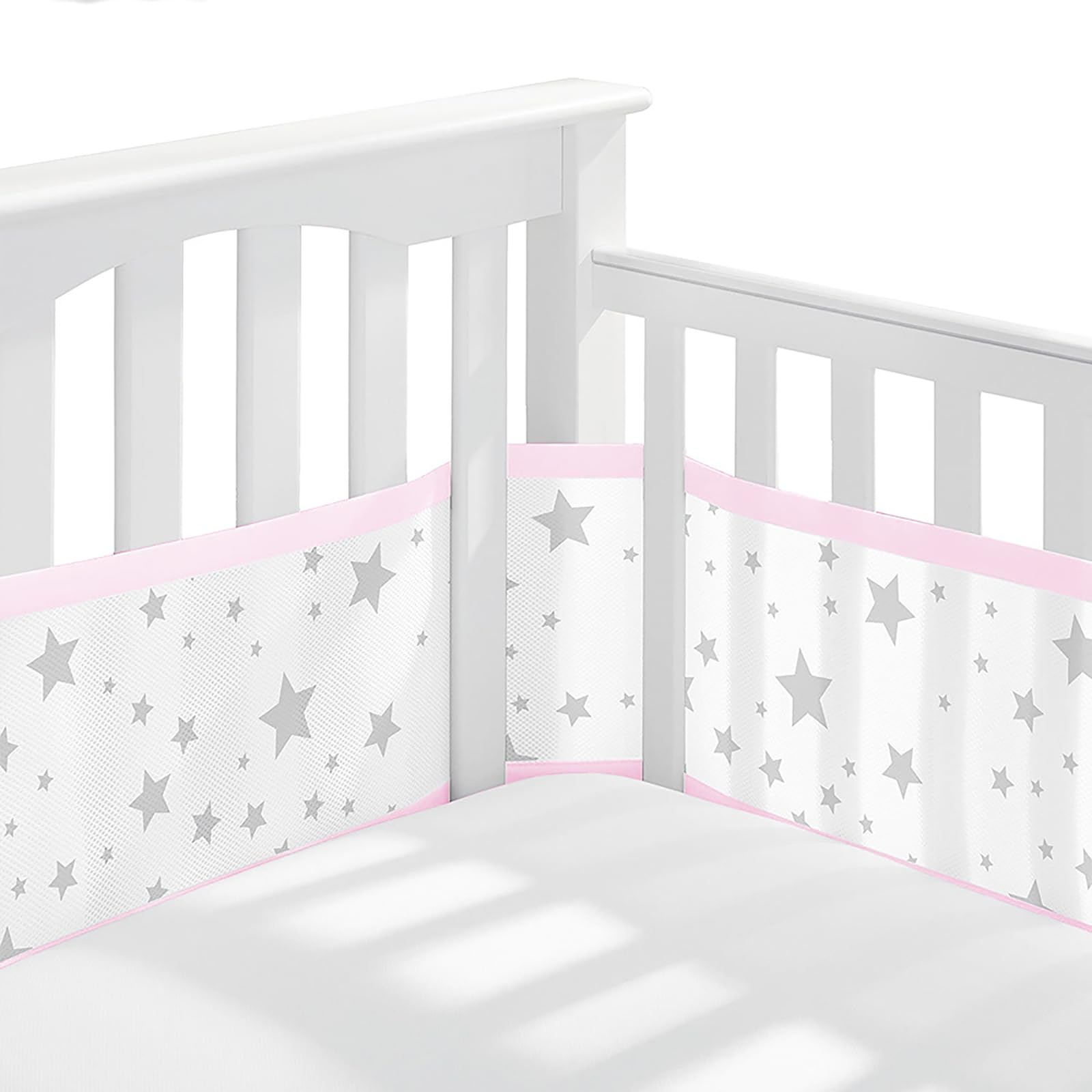 XIAOGUDONG Breathable Mesh Baby Crib Rail Pad – Thickened Safety Pad with Woven Edges, 3mm Mesh Airflow Technology, 100% Polyester Fibre, Easy to Install (340x30 Cm + 160x30 Cm),d
