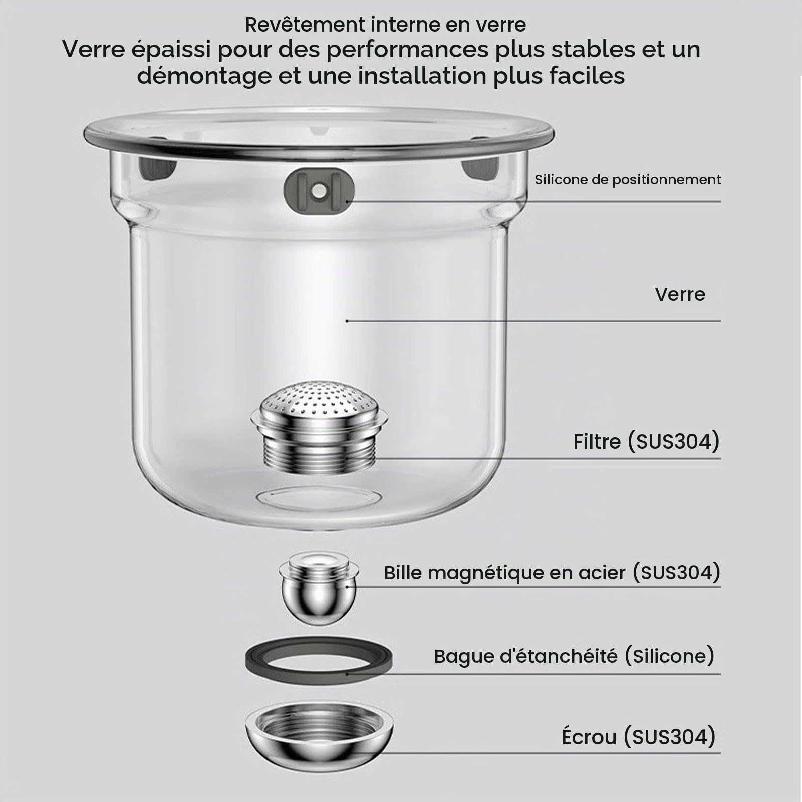 Théière, Théière en Verre de Séparation D'eau de 800 Ml avec Infuseur, Poignée en Bois, Interrupteur Magnétique, Théière en Verre Transparente, Bouilloire à thé pour la Maison