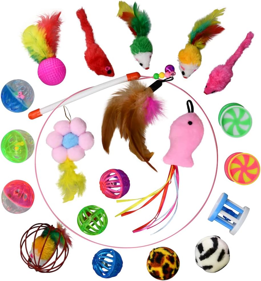 Adorcat Kitten Toys for Indoor Cats Interactive Cat Toys Set Variety Pack for Kitty, Cute Cat Toys Wands Mouse Ring Balls Plush Mice…