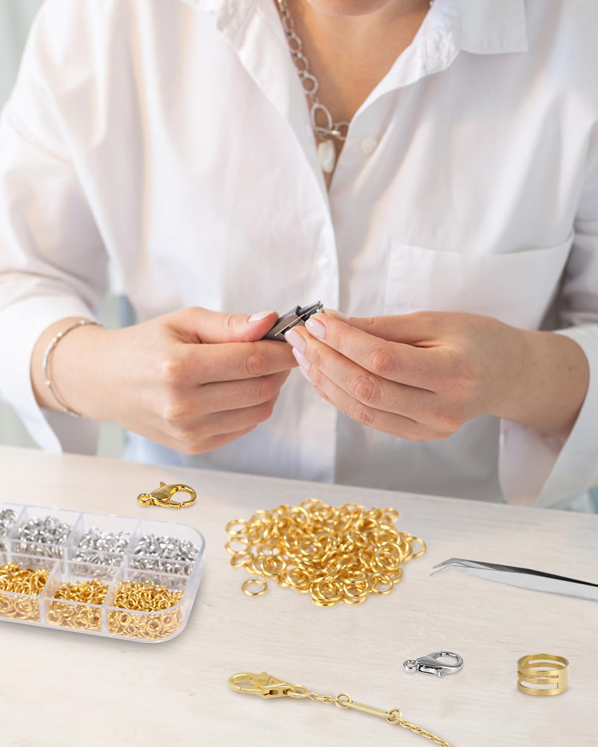 Bixury Anelli di Salto Aperti Argento e oro,1443 Pezzi Aperti Anellini Anello Chiusura Bigiotteria 4/5/6/8/10mm con Pinze e Scatola,per Bigiotteria Gioielli DIY Braccialetti Ciondoli Accessori