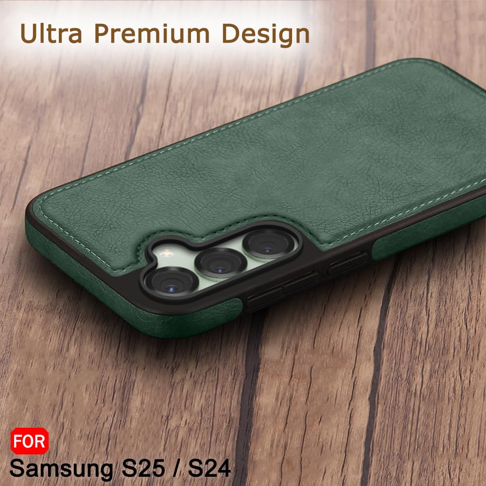 TheGiftKart Genuine Leather Finish Back Cover Case for Samsung Galaxy S25 / S24 5G | Raised Edges for Camera & Screen Protection | Stunning Minimalist Design Back Case Cover (Black Sides, Green) — Amazon image 4