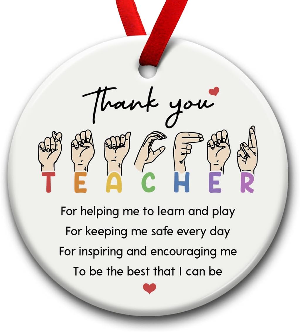 teachers appreciation gifts, christmas decorative ornaments, preschool teacher ornament, cute classroom decorations, back to school gift from students, sign language gifts