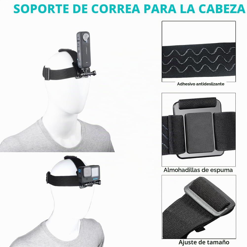 10 en 1 Kit Accesorios Camara Deportiva para Insta360 X5/X4/X3/Ace Pro,Soporte movil Pecho,Correa para la Cabeza y muñeca,Mochila Clip y Soporte Flotante Compatible con GoPro Hero,Negro