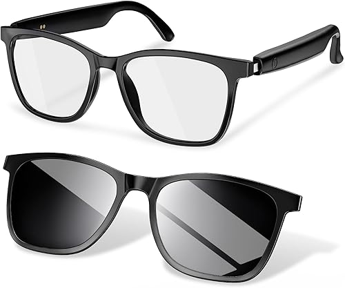 Lentes inteligentes para hombres y mujeres, 2 en 1 con luz azul y lentes de sol magnéticos UV400, gafas Bluetooth 5.4 con audio de oreja abierta,