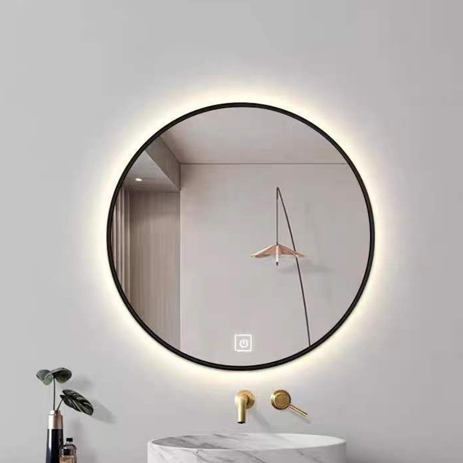 SXFSDOU Illuminated LED Bathroom Mirror with Frame, Backlit Cosmetic Wall Mirror, Explosion-Proof, 3 Color Adjustable Lighting for Makeup and Grooming