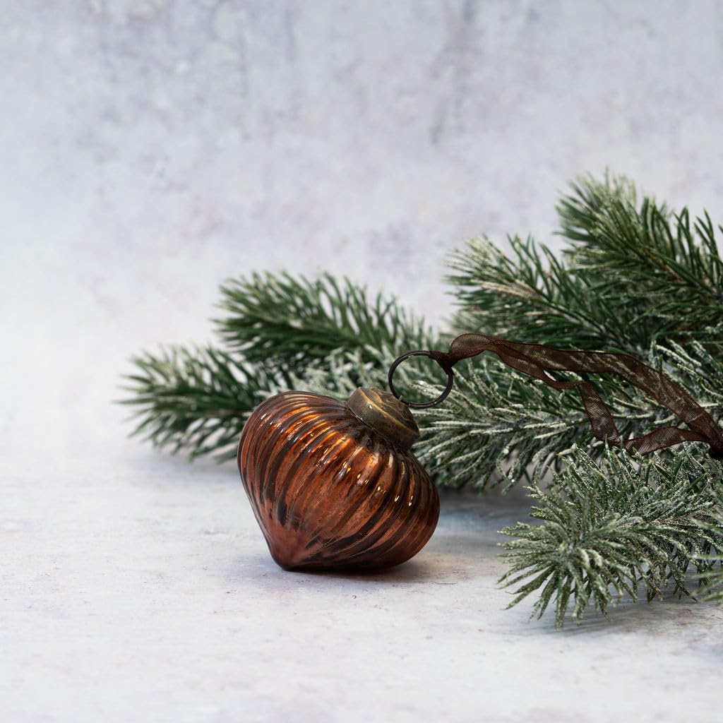 Arthur Cameron – 2" Ribbed Glass Lantern Xmas Tree Baubles – Mouth-Blown Vintage Christmas Baubles, Perfect as Elegant Christmas Hanging Decorations (Russet)
